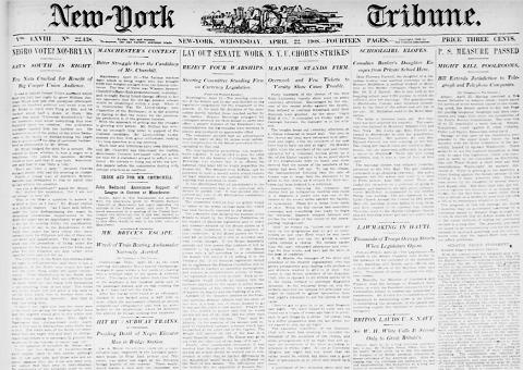 Thumbnail of front page of the New-York Tribune April 22, 1908