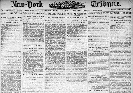 Thumbnail of front page of the New-York Tribune August 14, 1908