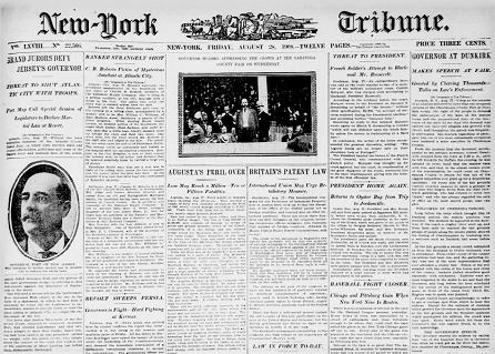 Thumbnail of front page of the New-York Tribune August 28, 1908