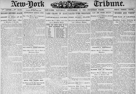 Thumbnail of front page of the New-York Tribune September 12, 1908